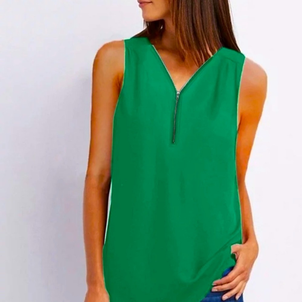 Green tank top with half zipper